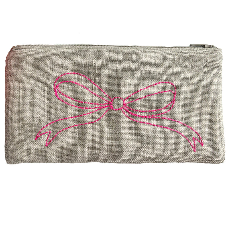 Red Bow Linen Pouch