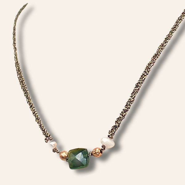 Bianca Adjustable Lurex Necklace with Tourmaline & Pearls