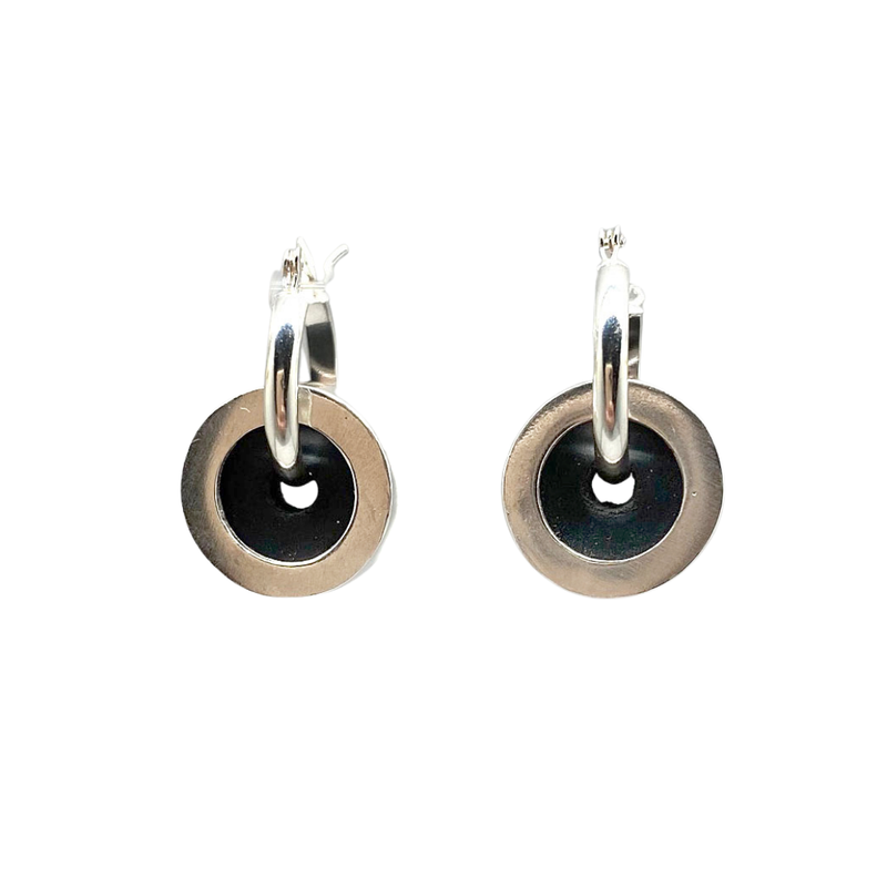 Round Neoprene & Sterling Hoop Earring