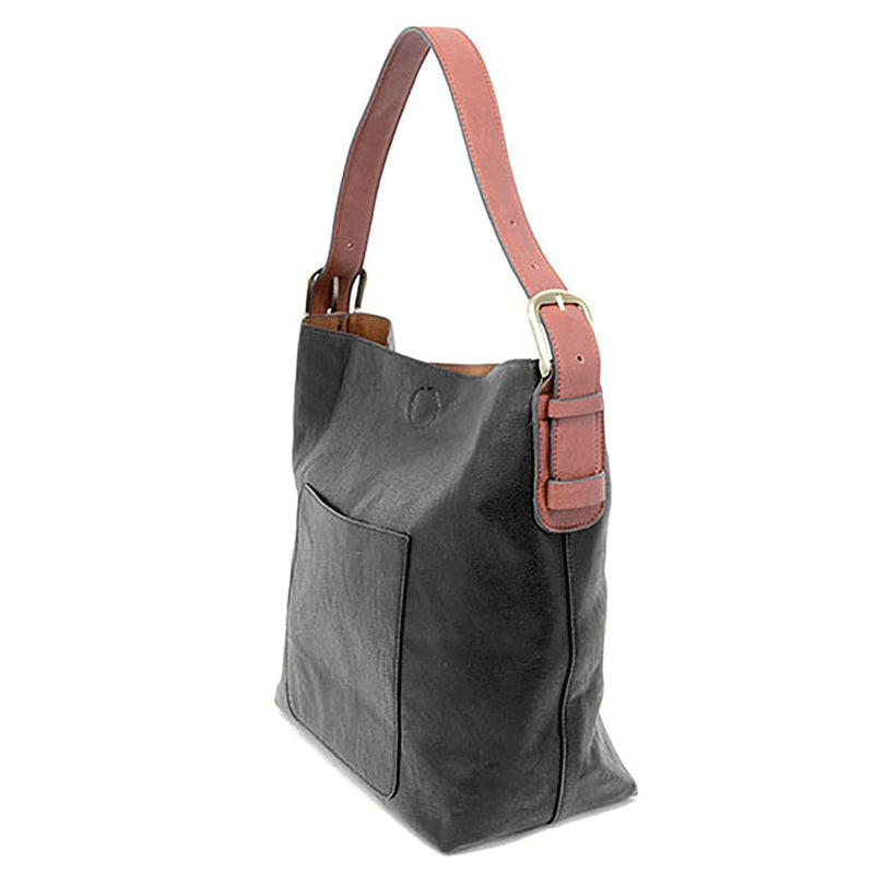 Vegan Leather Hobo Handbag - Black