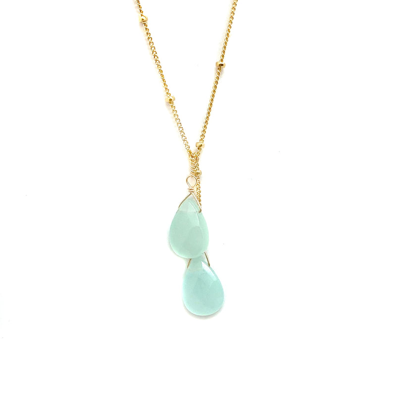 Wasabi Jewelry Lariat Necklace - Gold Filled w/Stone Drops