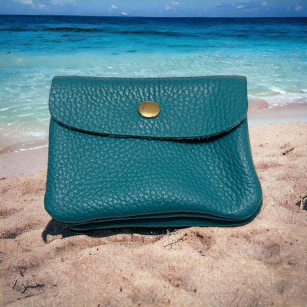 Mini Wallet- Pebble Leather - Turquoise
