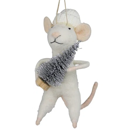 White Mouse with Tree Felt Ornament