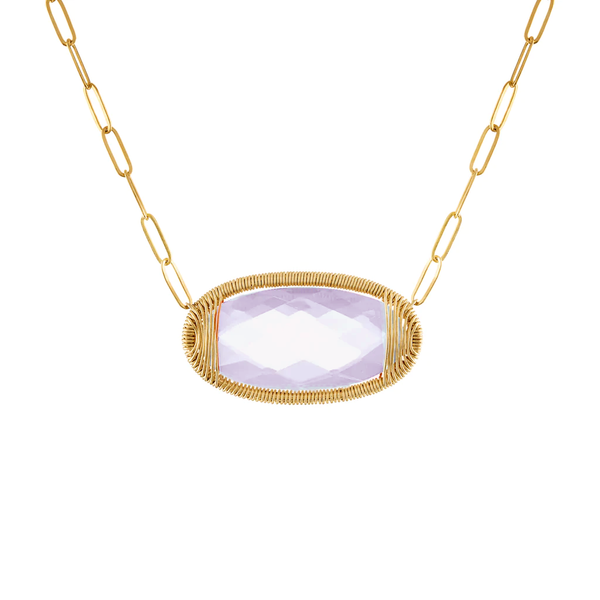 Framed Rose Quartz Oval Centered on Chain Necklace