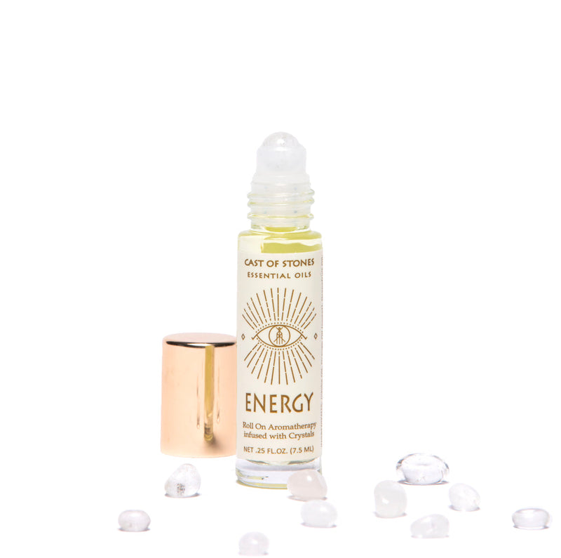 Energy Essential Oil Roll-on with Rose Quartz Crystals