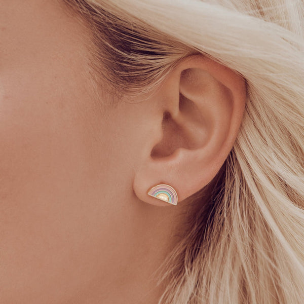 Rainbow Stud Earrings - Moonstone