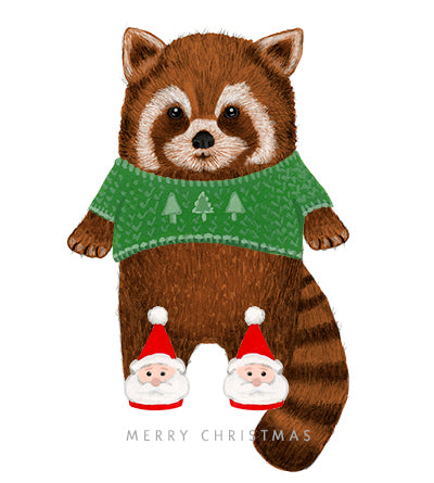 Red Panda In Santa Slippers Card