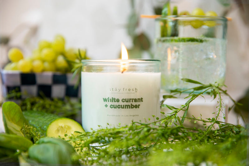 Recycled Glass Soy Candles - 10 oz - White Currant + Cucumber