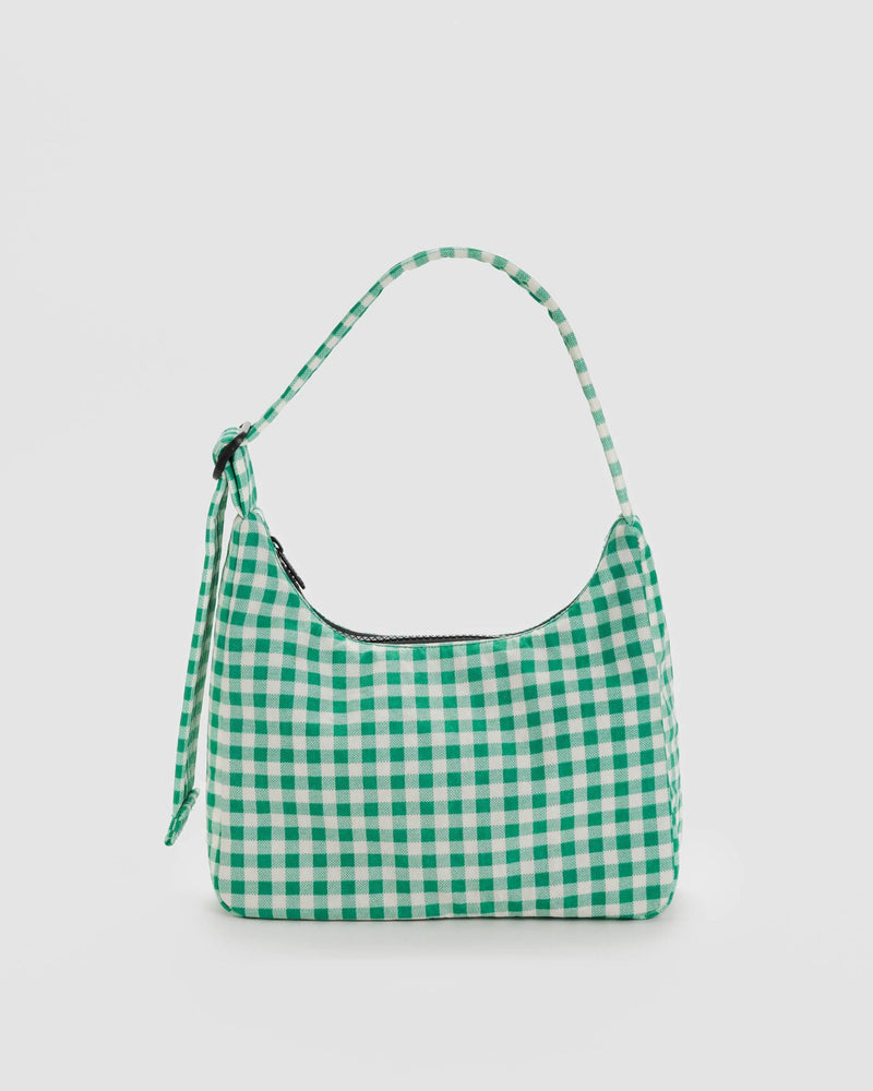Mini Nylon Shoulder Bag - Green Gingham