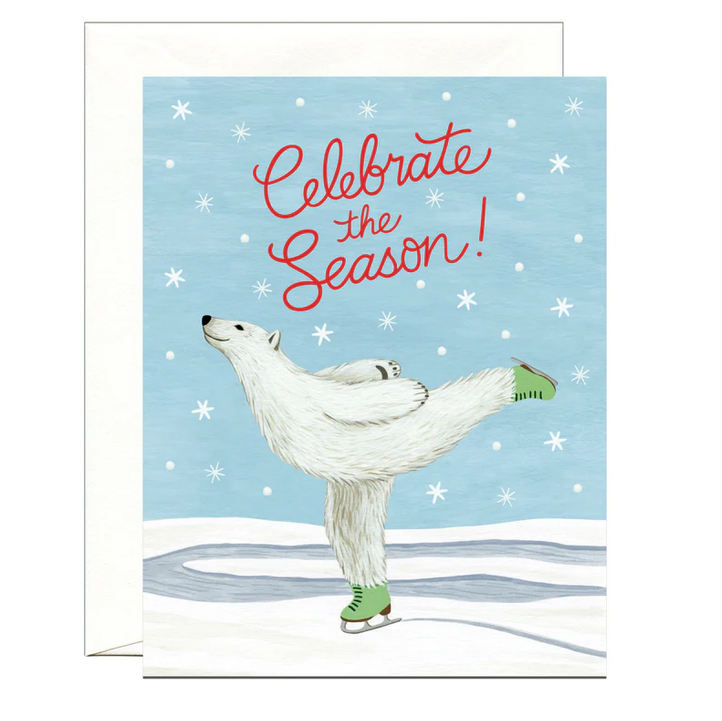 Ice Skating Polar Bear Holiday Card