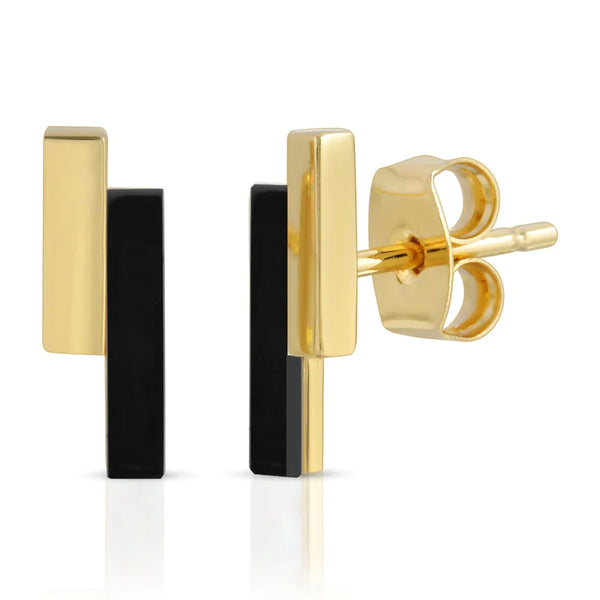 Mod Bar Gem Stud Earrings - Black Onyx