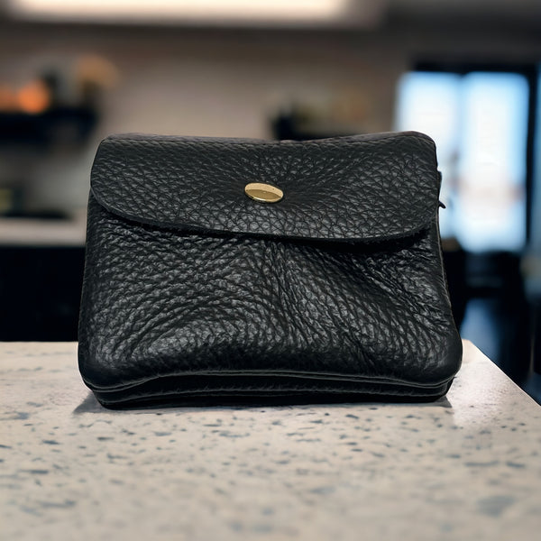 Mini Wallet- Pebble Leather - Black
