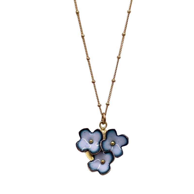 Large Triple Flower Cluster Necklace - White