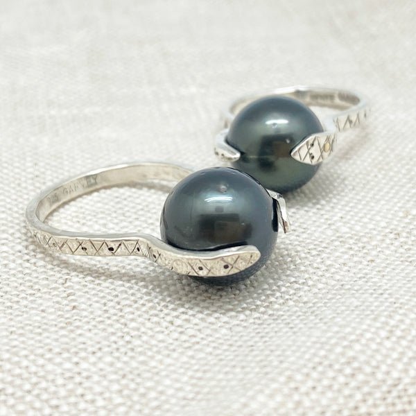 Sterling Snake Ring with Tahitian Pearl
