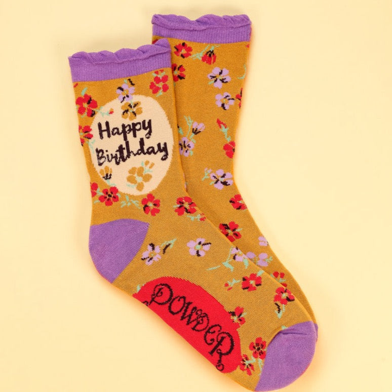 Happy Birthday Ankle Socks- Mustard