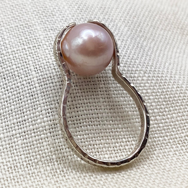 Blush Pearl on Sterling Snake Ring- Size 7