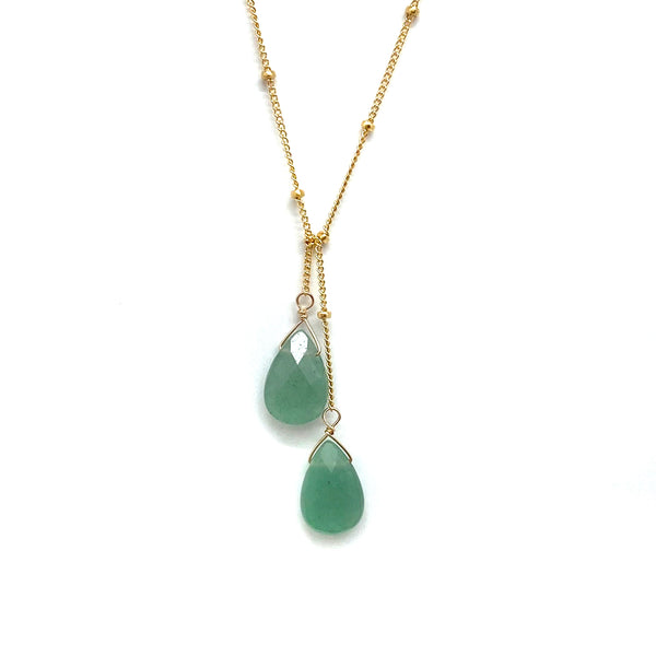 Wasabi Jewelry Lariat Necklace - Gold Filled w/Stone Drops