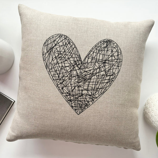 Scribble Heart Linen Pillow 14"