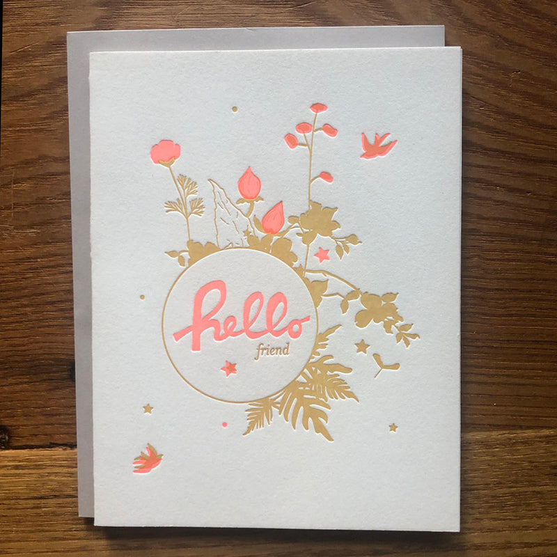 Hello Friend Neon Letterpress Card