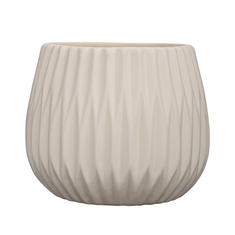 Round Fluted Ceramic Pot - White