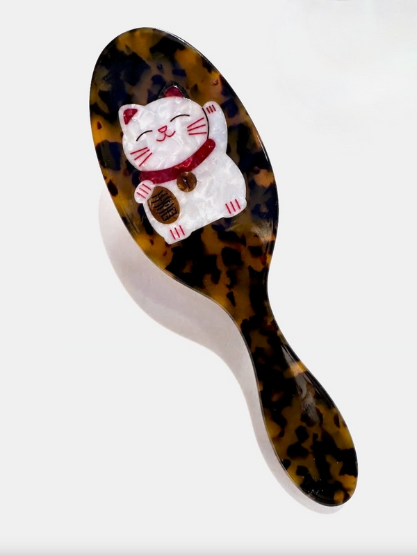 Hand-Painted Lucky Cat Acetate 2-1 Daily Hair Brush